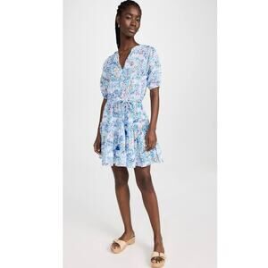 Poupette St Barth 100% Cotton Blue White Floral Bona Mini Dress Size Small